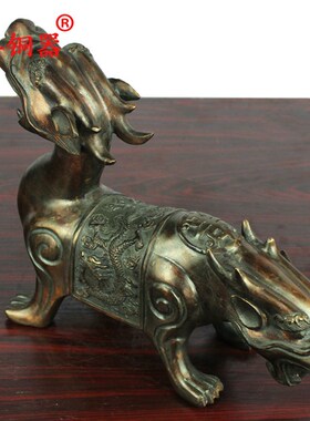 宇卓铜器铜双头貔貅工艺品摆件 纯铜貔貅黄铜貔貅开业礼品