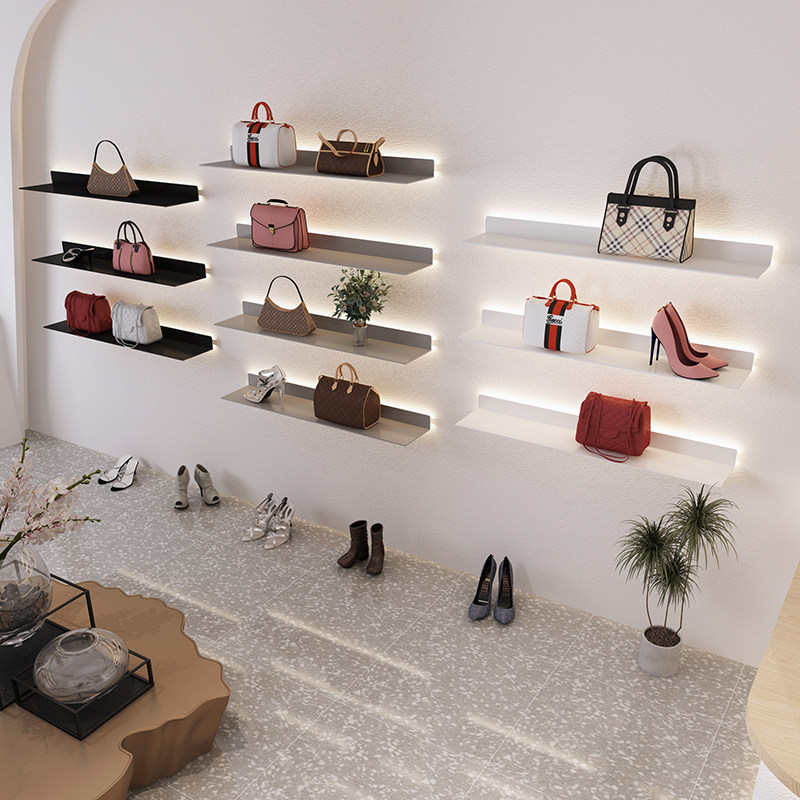 服装店鞋货架女装店上墙多层包包展示架鞋店鞋架带灯层板展示架