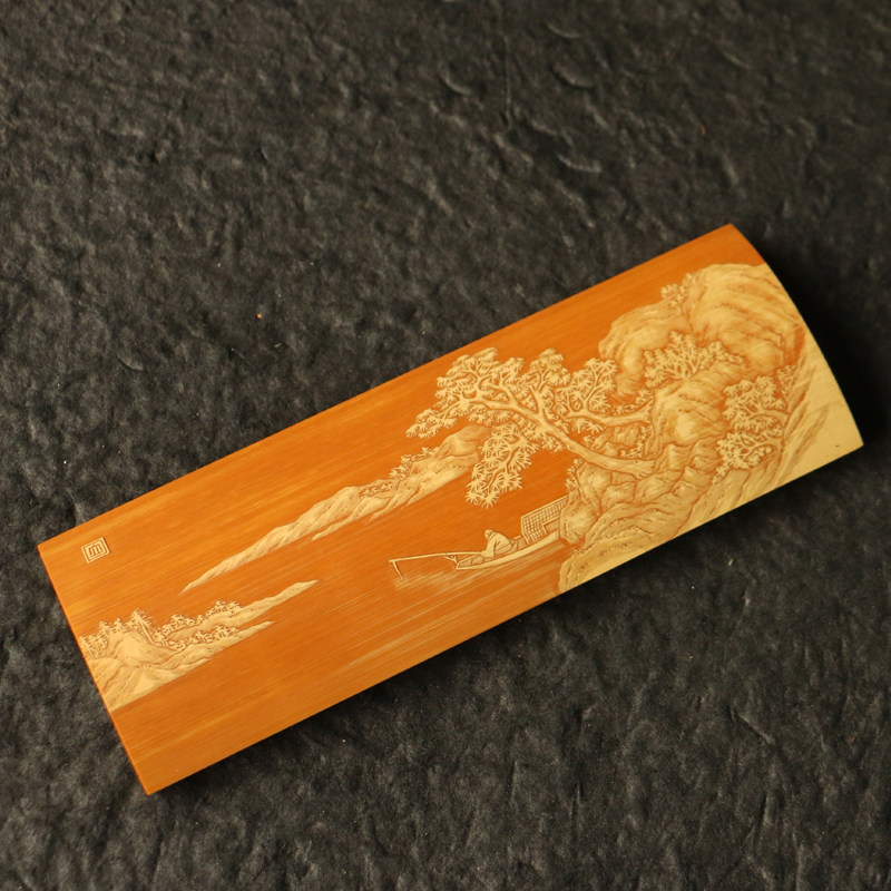 7*20厘米十几年老玉竹东阳名家裘立刚本工精工留青雕刻茶道茶则竹