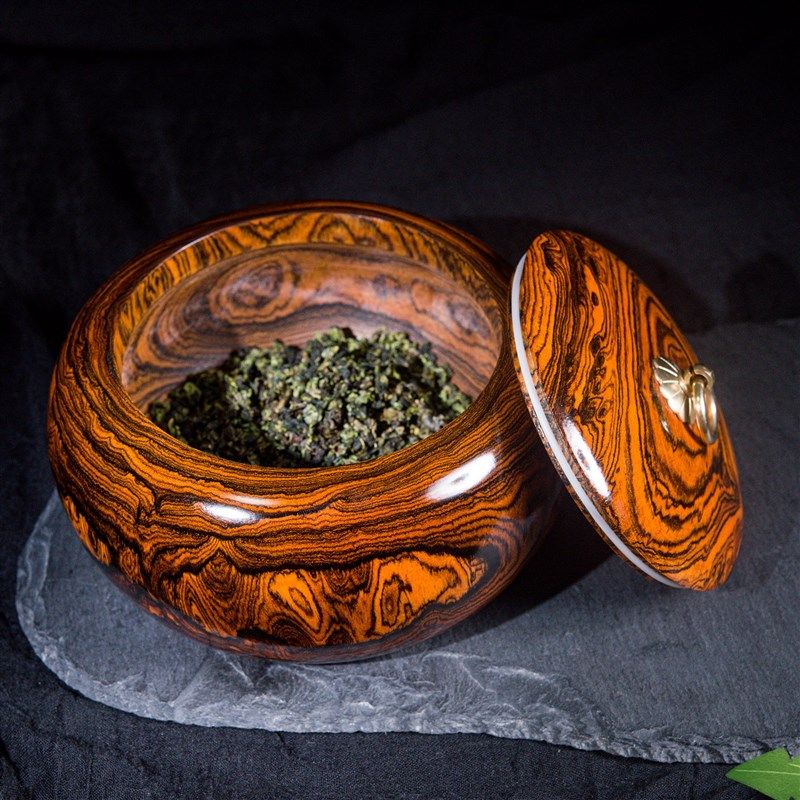 墨西哥黄花梨木质茶叶罐围棋罐实木掏空密封便捷储茶罐中式复古风