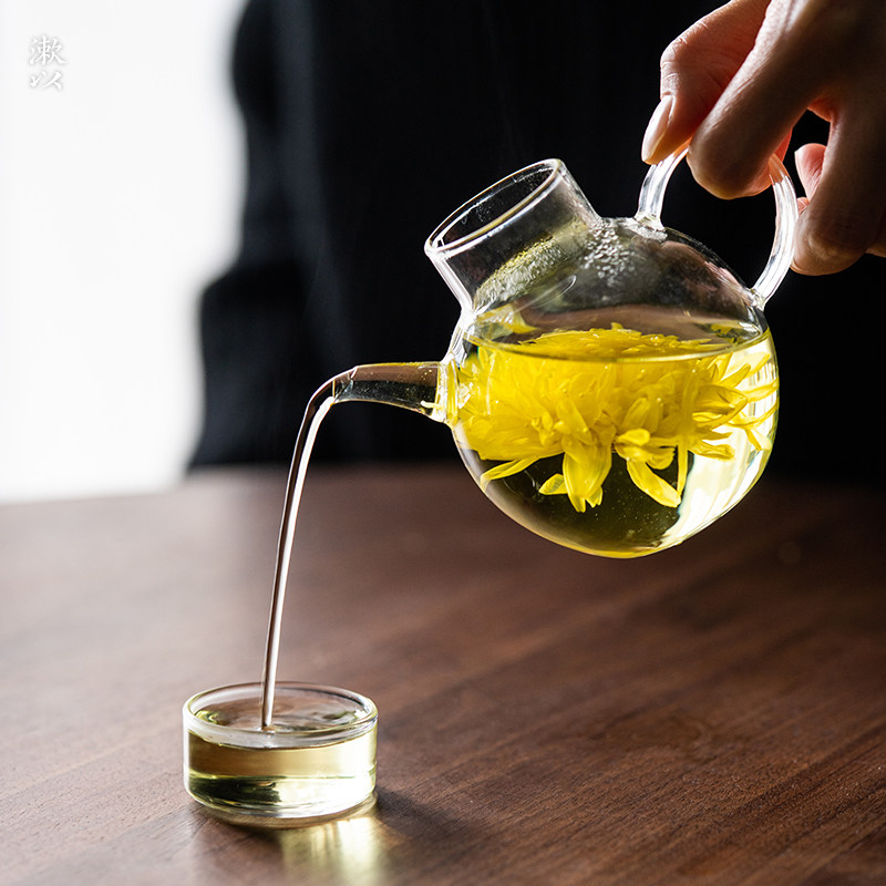 漱以小茶壶耐高温玻璃壶小号泡茶壶高硼硅玻璃小圆壶泡茶壶一人壶