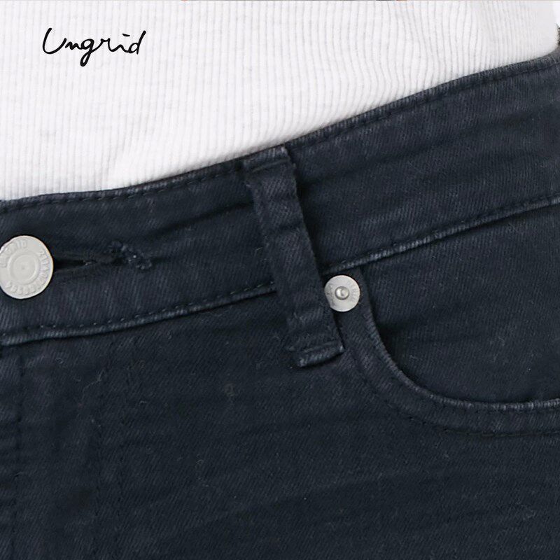 Ungrid牛仔裤春款磨破毛边弹力九分破洞修身显瘦铅笔裤1100024004