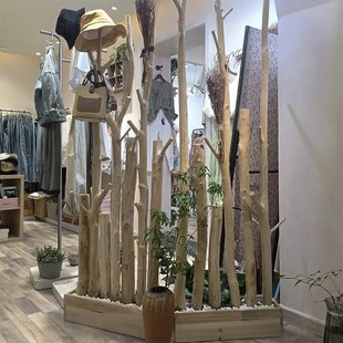 干树枝装饰天然树枯木原木树干客厅玄关干枝隔断屏风挂衣架幼儿园