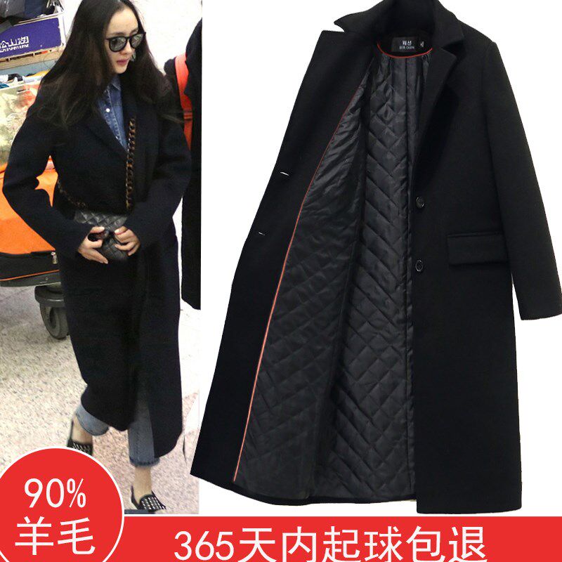 上班服秋冬新款羊毛呢大衣女中长版长袖修身加厚呢子外套韩国夹棉