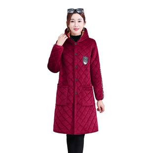 冬季2021新款长款罩衣女加绒加厚工作服厨房外罩大码妈妈棉衣外套