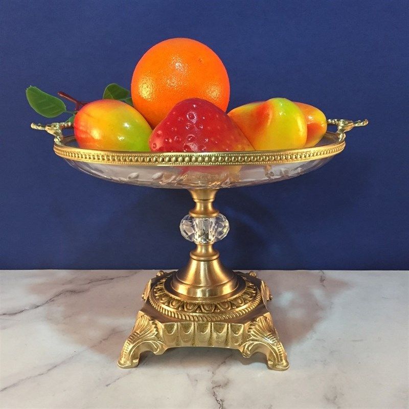 水晶配黄铜果盘欧式法式中式客厅餐厅办公室样板间鲜花花瓶工艺品,家居饰品,家饰软装搭配套装,淘宝优惠券,粉丝福利购,淘宝优惠卷
