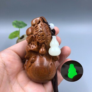 高档黄花梨木雕葫芦手把件汽车钥匙扣男女手机链文玩工艺品摆件
