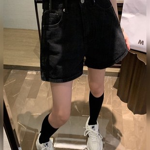 大碗plus定制大码女装微胖高腰牛仔短裤夏宽松显瘦黑色A字阔腿裤