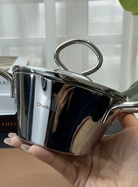 加厚18/10不锈钢小奶锅热黄油炸花椒锅304双耳辅食锅蒸蛋热油13cm