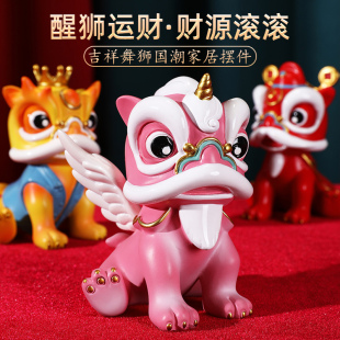 国潮醒狮舞狮小狮子摆件2024龙年新款儿童存钱罐客厅新年装饰礼品