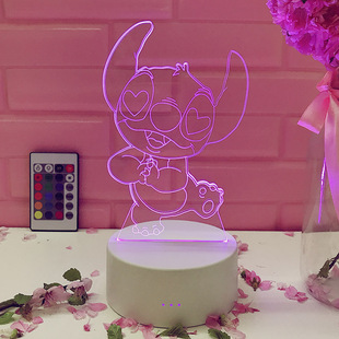 史迪仔小夜灯儿童卧室灯公主卡通睡眠灯梦幻少女心遥控充电3d台灯