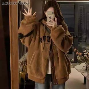 大码胖mm双面穿棒球服羊羔毛外套女冬季加厚加绒美式复古棉服棉袄