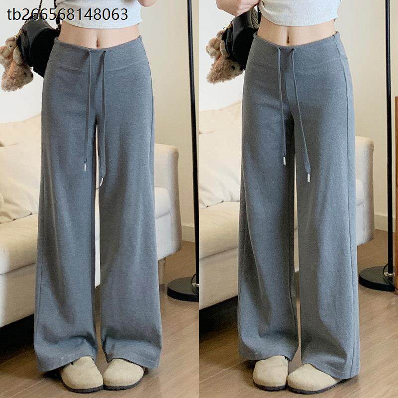 灰色直筒运动裤女夏季2025年新款高腰垂感薄款小个子休闲 阔腿卫