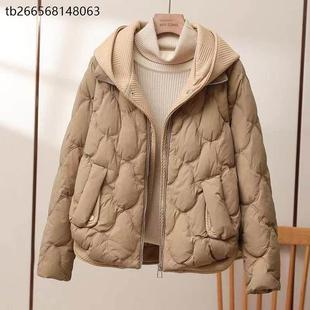 2025韩版冬季女棉服带帽子连帽外套宽松假两件短款棉衣小个子棉袄