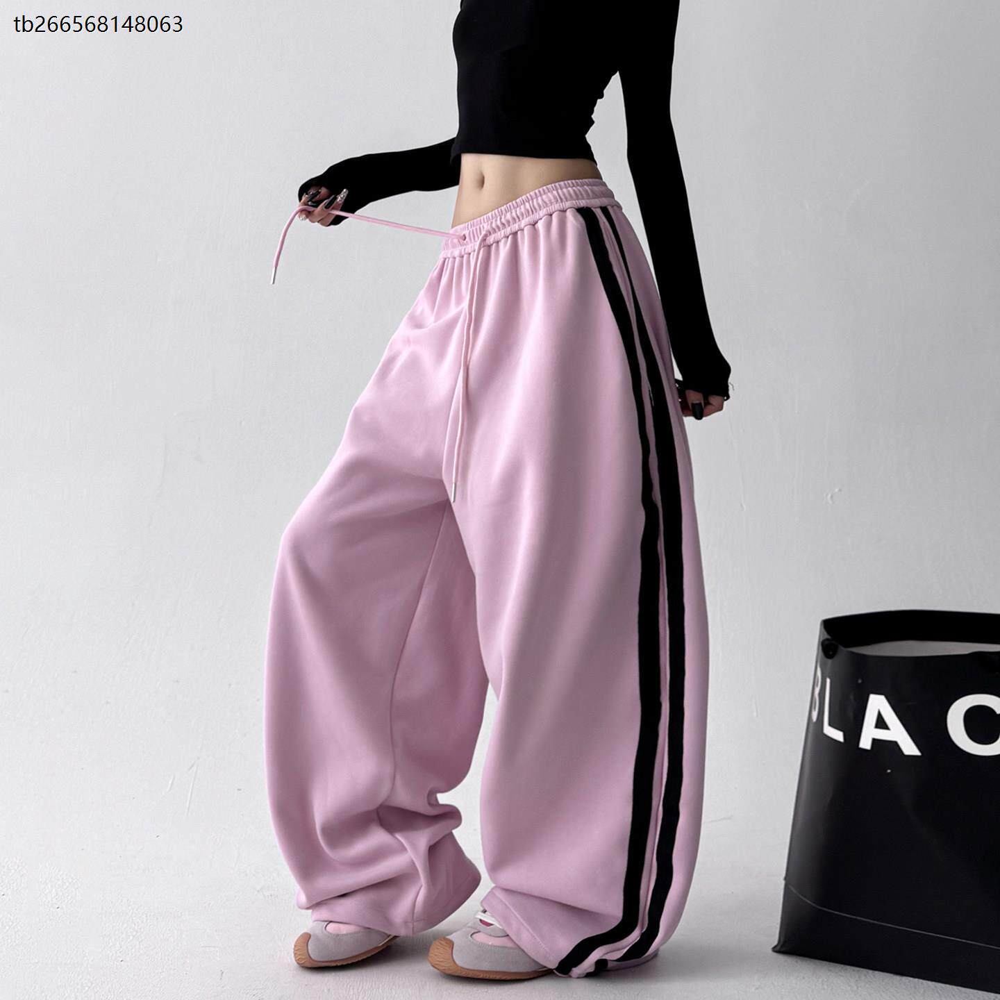 美式覆古运动裤女春秋新款高腰慵懒风休闲 厚棉裤宽松显瘦直筒宽