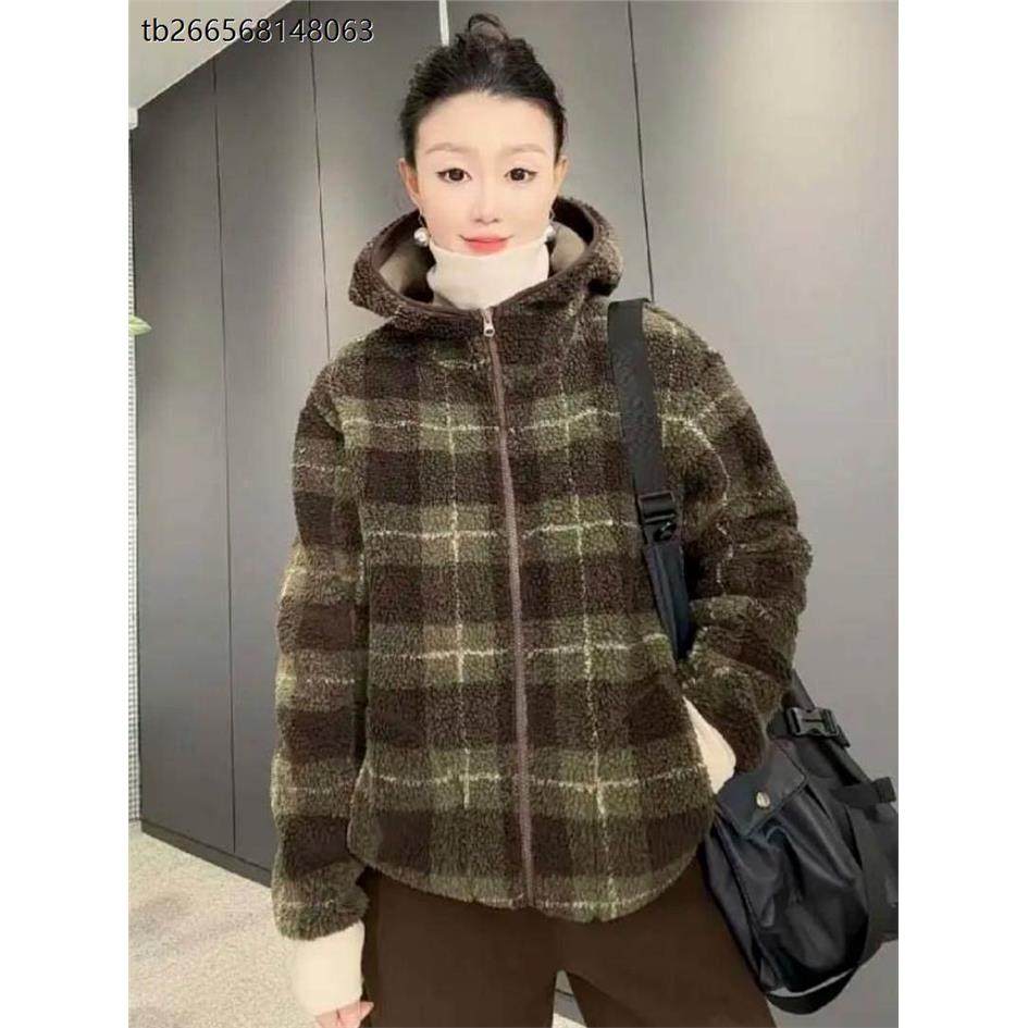 7129休闲简约时尚连帽百搭颗粒绒口袋卫衣绿色格子秋冬季加厚外套,女装/女士精品,短外套,淘宝优惠券,粉丝福利购,淘宝优惠卷