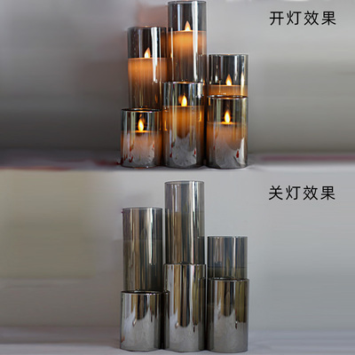 玻璃杯罩一体式LED充电款电子蜡烛灯烟灰色灯芯摇摆浪漫氛围