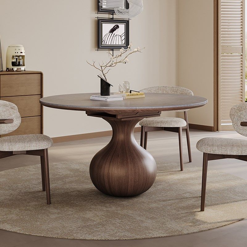 北览可伸缩岩板餐桌家用可变圆桌折叠实木饭桌椅子方圆两用小户型,住宅家具,岩板餐桌,淘宝优惠券,粉丝福利购,淘宝优惠卷