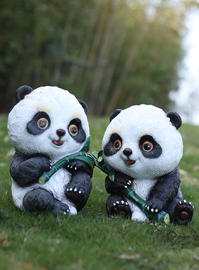 可爱熊猫摆件 幼儿园装饰摆件 花园树脂熊猫装饰摆件草坪造景装饰