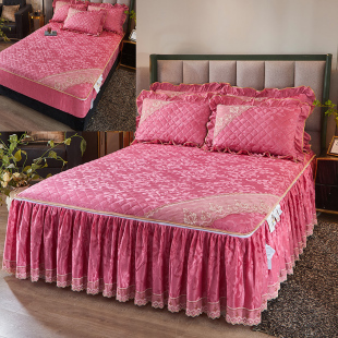 可拆卸床裙式床笠三件套冬季天鹅绒加厚夹棉床套床罩单件新款床品