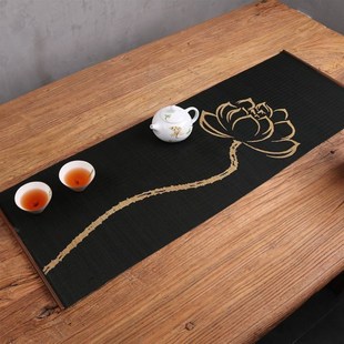 手工竹丝茶席 剔皮雕刻古韵莲花桌旗 挂画 茶室茶道配件 装饰品