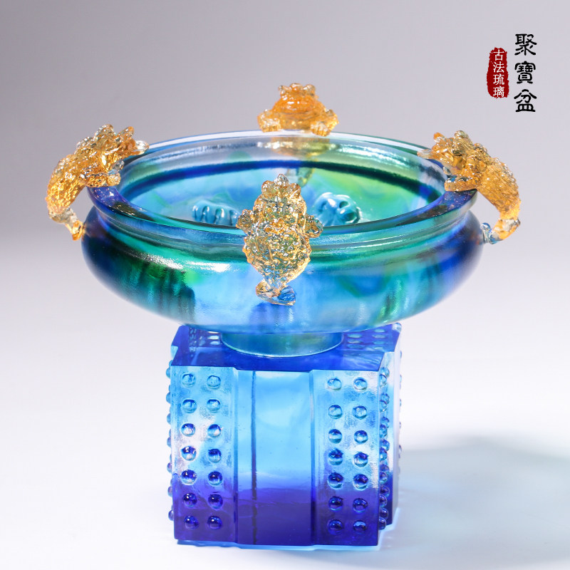 琉璃金蟾聚宝盆招财摆件家居办公室装饰工艺礼品摆饰公司店铺开业,家居饰品,装饰摆件,淘宝优惠券,粉丝福利购,淘宝优惠卷