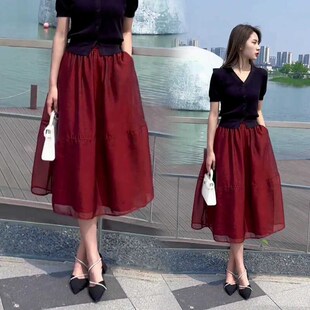 夏季高级感黑衣红色半身裙套装女夏海边度假连衣裙旅游穿搭早春款