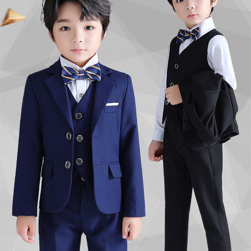 男孩西装套装婚礼花童小主持人朗诵西服男童比赛钢琴演出黑色礼服