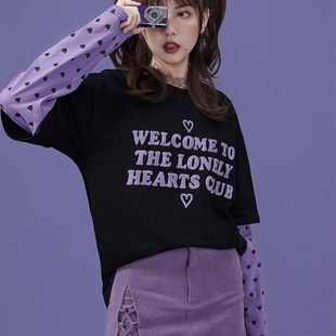 SagiDolls少女斗志甜酷奶乖黑紫假两件长袖卫衣T恤休闲宽松百搭女