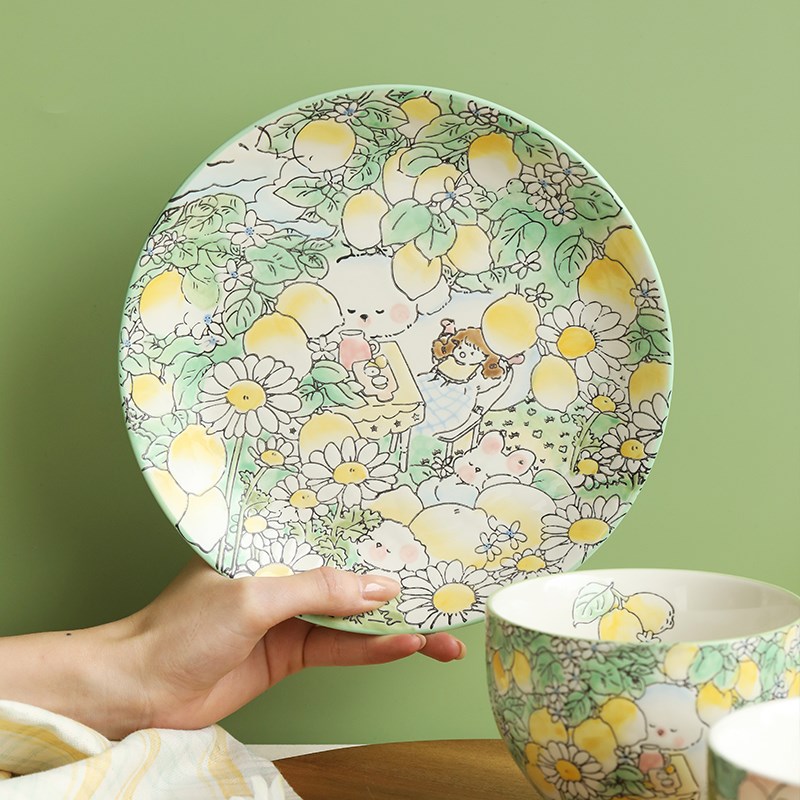 蓝莲花家居羡鸟文社浮雕花朵手绘早餐杯大容量水杯陶瓷杯礼盒套装
