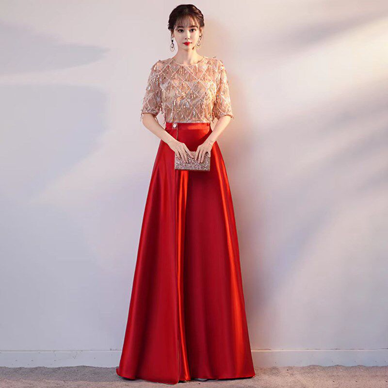 变色合唱礼服红歌大合唱比赛演出服长裙可变装服装表演服装晚礼服