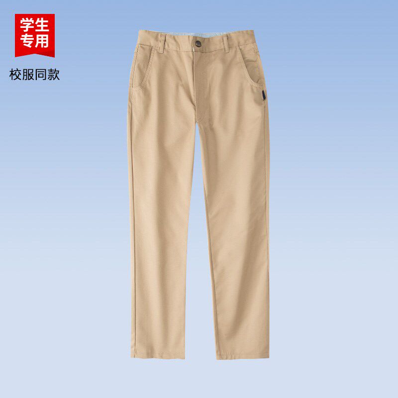 中小学生男女儿童纯白花边衬衫春秋校服套装卡其色直筒休闲长裤