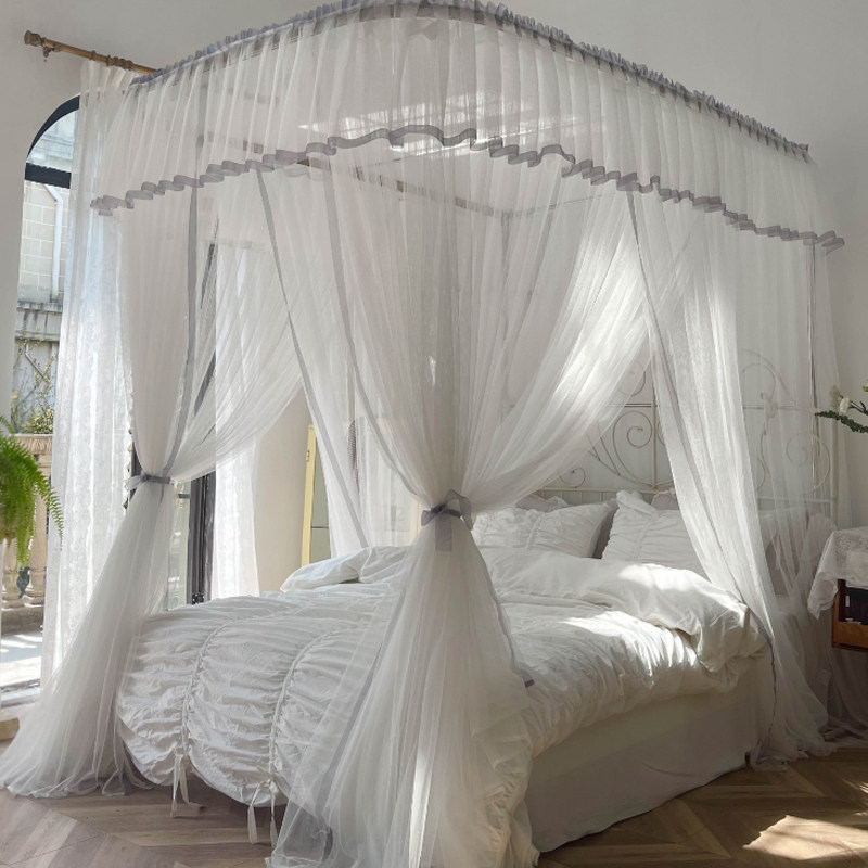 白色u型轨道导轨蚊帐1.8m床公主风宫廷双人支架1.5米纹账2拉绳,床上用品,蚊帐,淘宝优惠券,粉丝福利购,淘宝优惠卷