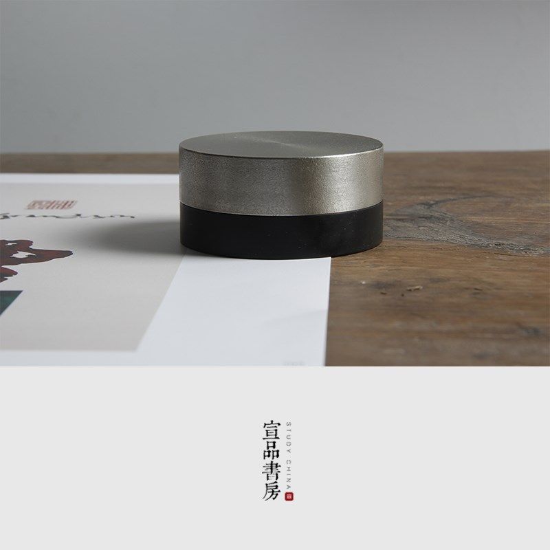 3寸高档可研可储胭脂砚金属锡盖带盖密封天然原石歙砚端砚安徽宣