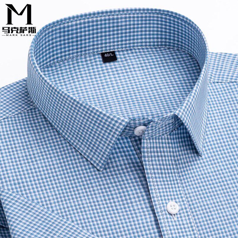 春夏季薄款纯棉小格子男士长袖衬衫休闲全棉短袖衬衣有加肥加大码