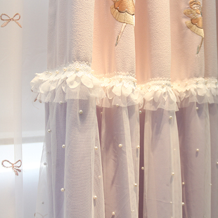 公主风韩式粉色温馨女孩儿童房卧室遮光窗帘成品纱帘卡通芭蕾舞者