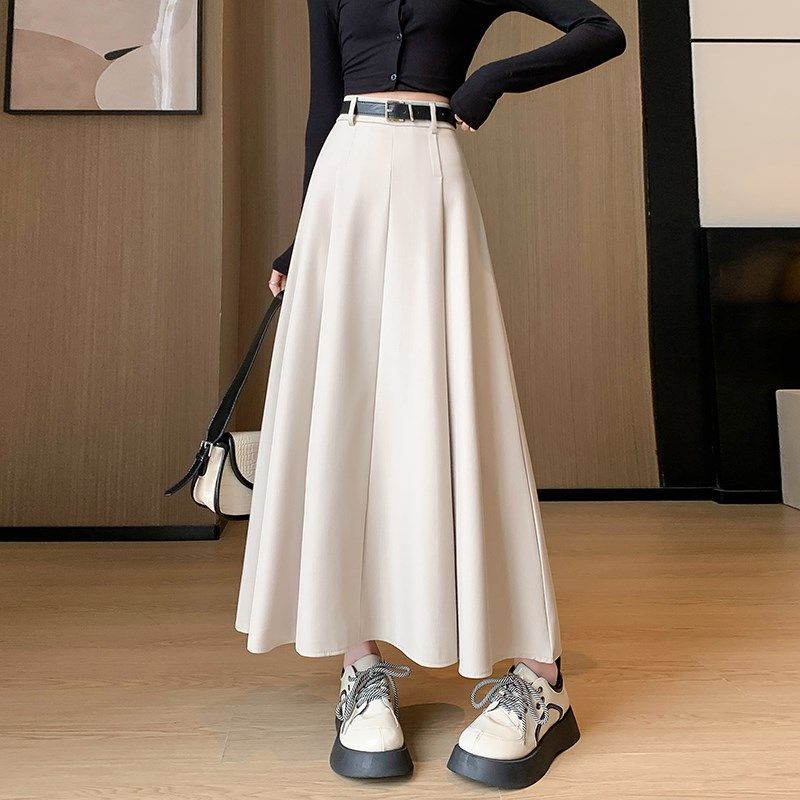 白色半身裙女春夏秋2024新款高腰显瘦a字小个子中长款西装百褶裙