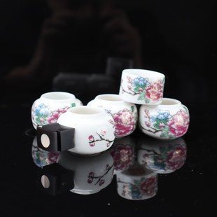 红子靛颏绣眼鸟杯玉鸟黄鸟柳莺鸟食罐杯子瓷碗牡丹五件套鸟笼配件