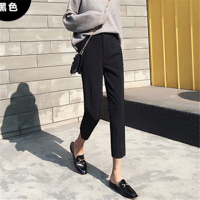 春秋黑色西装小个子八分裤女宽松显瘦大码胖mm九休闲夏季薄款西裤