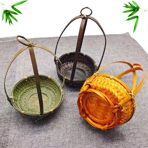 手工竹编制品工艺品竹篓小竹篮提手收纳筐簸箕家用果篮酒店蔬果篮