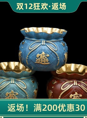 黄铜招财进宝福袋摆件压铸彩绘聚宝盆钱袋开业乔迁礼品客厅装饰品