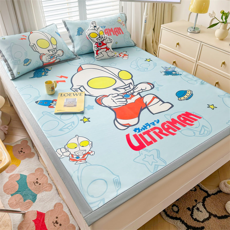 夏季冰丝席卡通凉席三件套可折叠水洗软席子儿童单双人凉感空调席,床上用品,冰丝席,淘宝优惠券,粉丝福利购,淘宝优惠卷