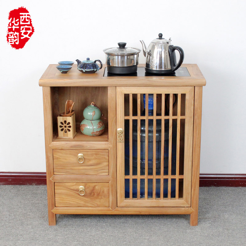 新中式茶水柜简约茶叶储物柜餐边柜烧水台柜实木茶边柜收纳小柜子