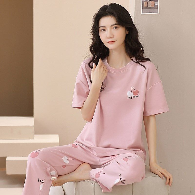 2024年新款睡衣女款夏款纯棉短袖长裤春秋夏季夏天薄款家居服套装