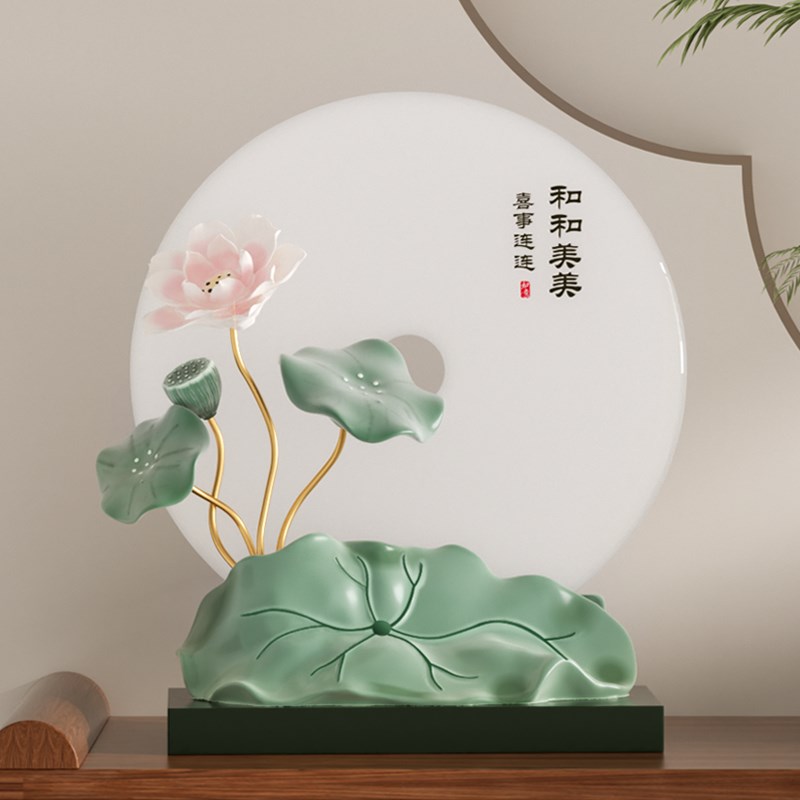 新中式荷花摆件家居软装饰客厅玄关茶室高级感工艺品新家乔迁礼物