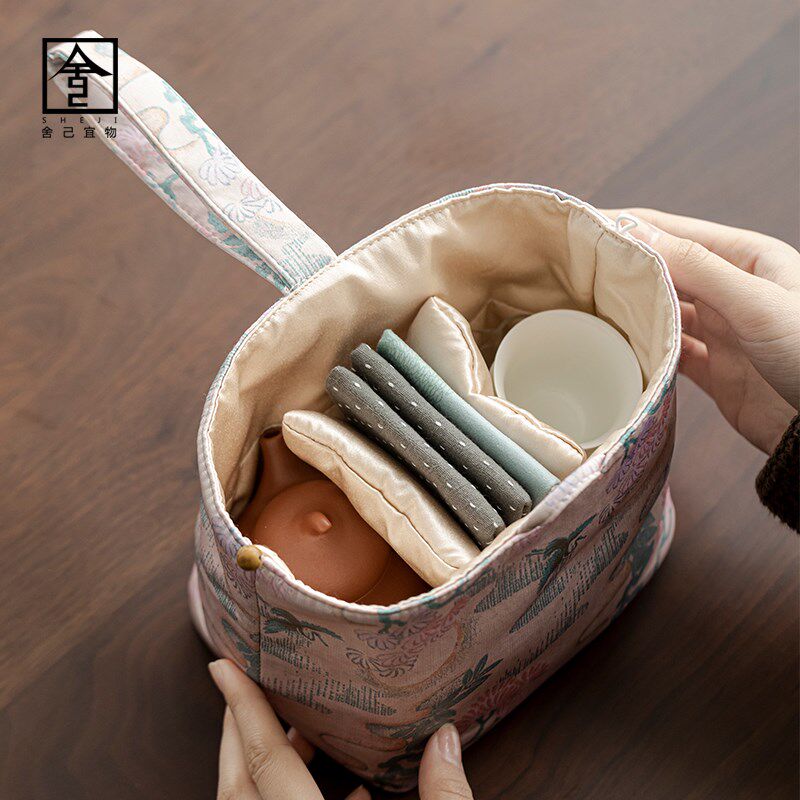 朱泥紫砂泡茶壶茶杯功夫茶具套装三才盖碗带盖户外泡茶器带茶事包