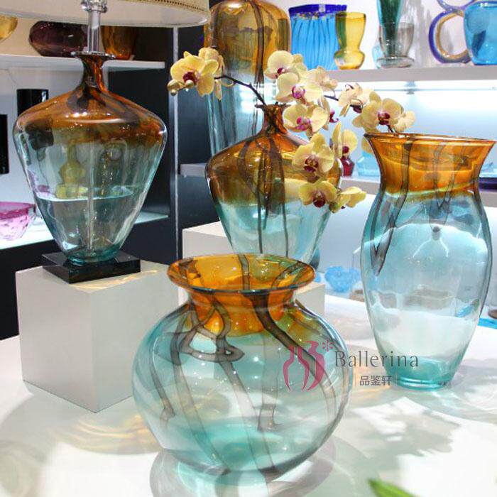 百花园 欧式彩色玻璃花瓶 玻璃容器 琉璃摆件落地花瓶家居工艺礼