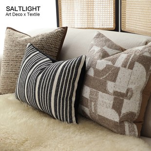 光与盐 侘寂风米咖色几何靠枕酒店样板间客厅沙发装饰抱枕组合