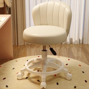 奶油风椅子女生卧室梳妆台凳子家用万向轮凳子高级感升降靠背椅子