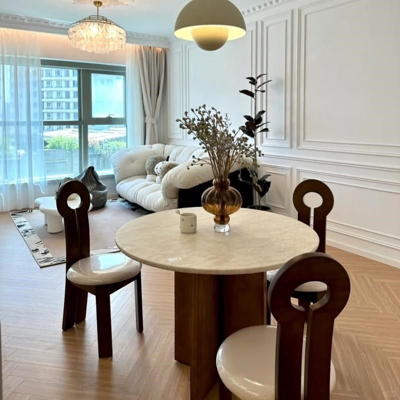 古韵雅奢法式中古风胡桃实木餐桌椅组合洞石岩板小圆桌家用小户型,住宅家具,岩板餐桌,淘宝优惠券,粉丝福利购,淘宝优惠卷